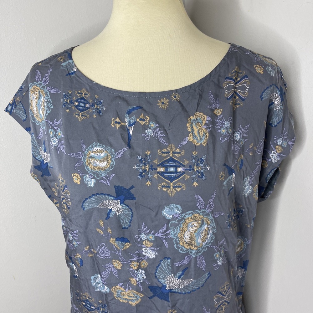 Womens Patagonia June Lake Blue Floral Dress Medium Cap Sleeve Short - Picture 6 of 9